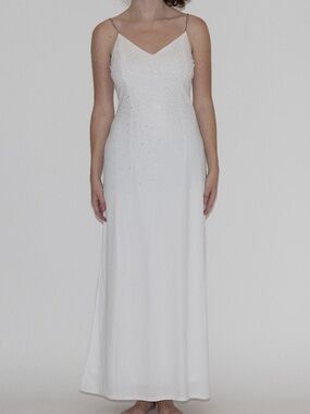 Y2k white sparkly prom dress rhinestone straps size 9/10 jump